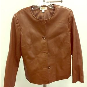 Talbots size 10 petite brown leather jacket